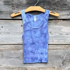 Los Angeles Apparel Cotton 2 X 1 Rib Made in USA Tank Top Blue Purple Marble Dye